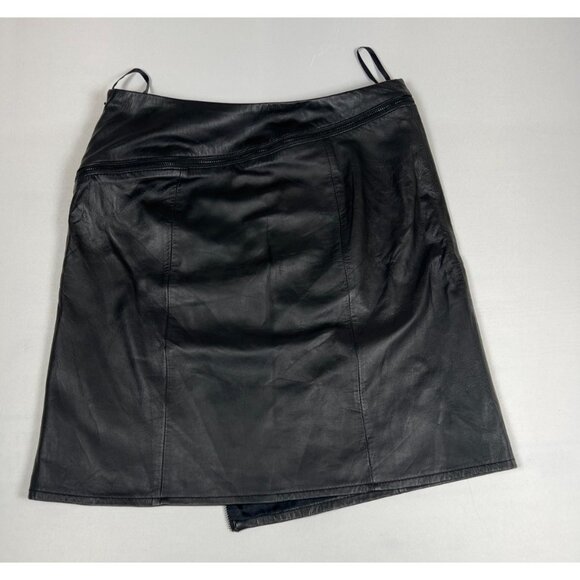 Worth Women 6 Black 100% Leather Straight Zip Mini Skirt NWT - Picture 2 of 7